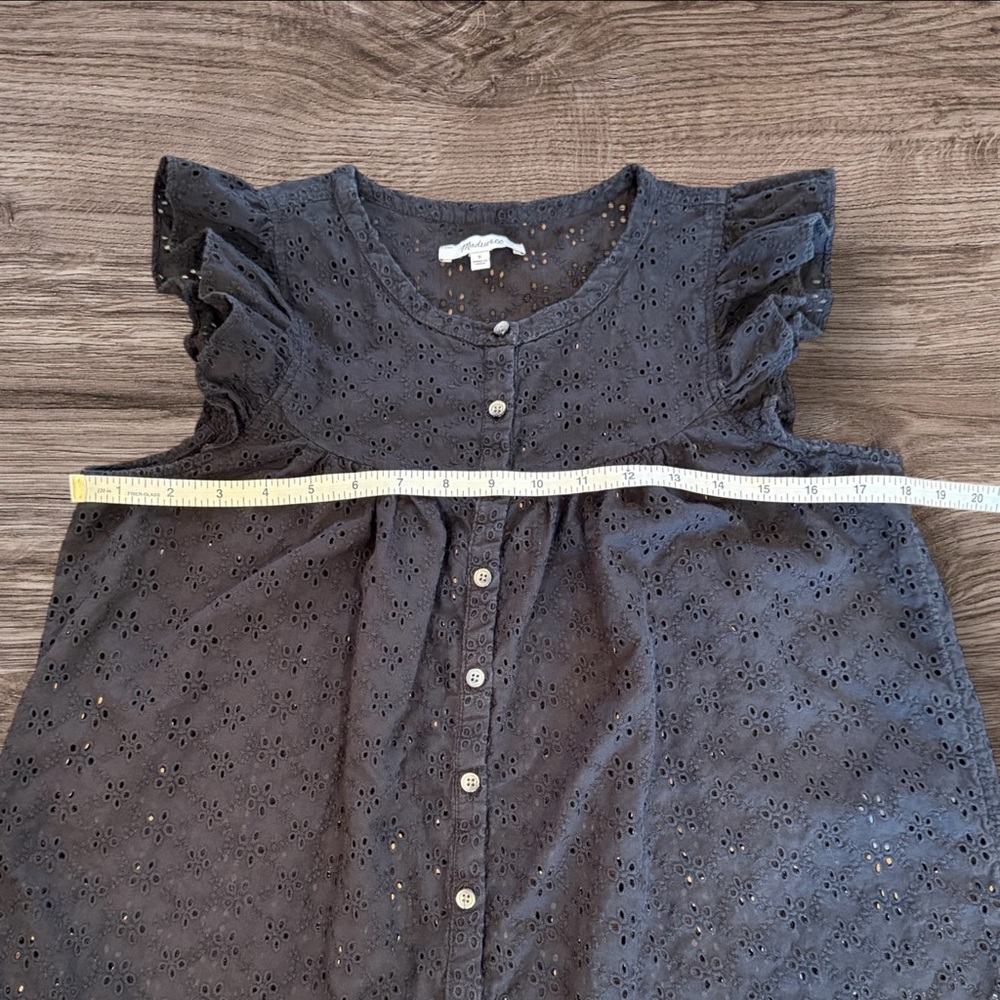MADEWELL Ruffle-Sleeve Bib Eyelet Sleeveless Top Black Size Small - Picture 8 of 8